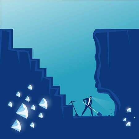 businessman dig the earth in search of hidden diamond. Vector illustrationのイラスト素材
