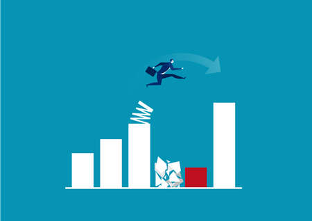 Businessman jump spring across the growing bar chart. vector illustrator.のイラスト素材