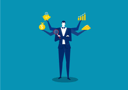 business man thinking for profit  with icon invest on blue background vectorのイラスト素材