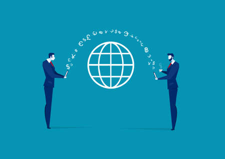 Online Payment Vector Illustration. business man Sending and man Receiving Money Wireless from Mobile Phone  Quick Money Transfer. のイラスト素材