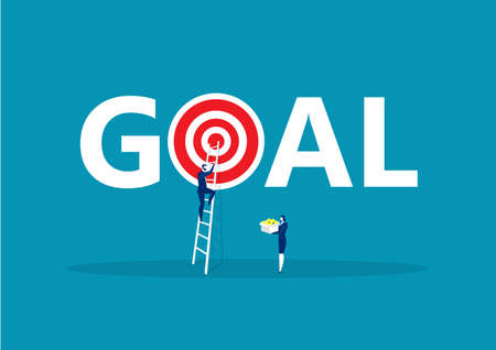 business man climbing  stairs to goal achievement, motivation for success. Vector illustrationのイラスト素材
