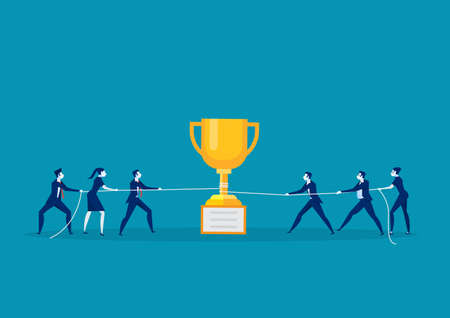 team business pull the rope with trophy  concept. tug of war background vector illustrationのイラスト素材