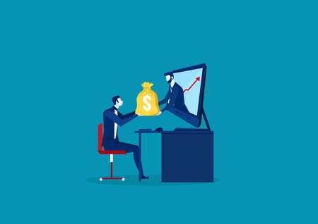Business Man Receiving Money from Laptop. Vector illustration