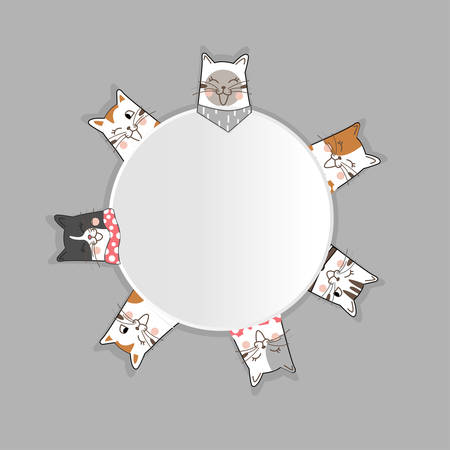 Funny cats seamless pattern. Pet vector illustration. Cartoon doodle animals backgroundのイラスト素材