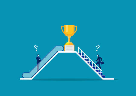 Two businessmen use different way by escalator and stair. to success concept vectorのイラスト素材