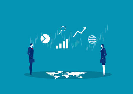 two business  looking at result of business project, analysis and stats in visual representation, concept vector.のイラスト素材