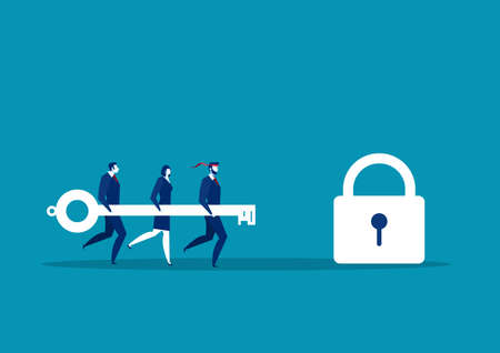 Business team holding big key to unlock lock. Success concept vector illustrationのイラスト素材