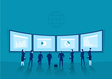 businessmen is standing in back of a whiteboard with financial charts. invest Vector