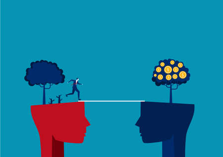 businessman wear skate shop across new on big head challenge concept  vectorのイラスト素材