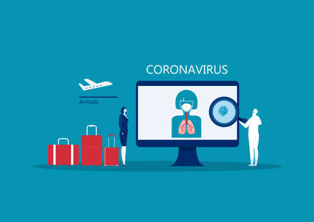 businesswoman  wearing breathing mask to protect from virus at airportのイラスト素材