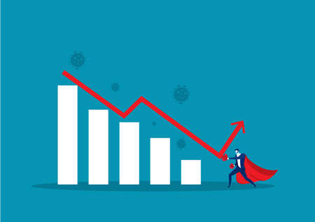 Hero businessman fighting with arrow down effect coronavirus 2019のイラスト素材