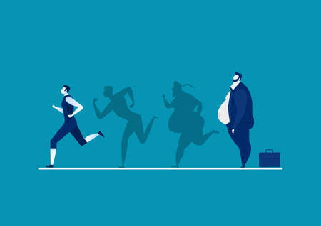 man fat turning into silhouette Thin for health on blue background graphicのイラスト素材