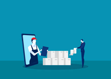 Man shipping tracking by mobile, delivery by plane,Logistics worldwide, transportation vector
