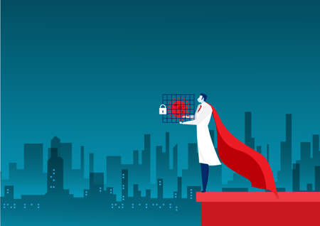 The doctor holds the virus in the cage to conquer the dangerous virus.illustrator.のイラスト素材