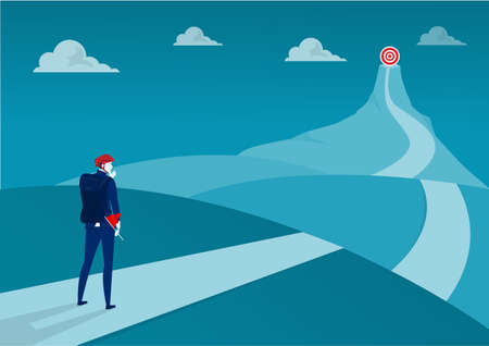 business standing on the top of the mountain adventure go to goal  . illustratorのイラスト素材
