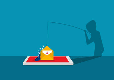 hacker attack on smartphone vector illustration. attack hacker to data, phishing and hacking crimeのイラスト素材
