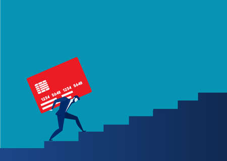 businessman carrying heavy credit card debt financial concept vectorのイラスト素材
