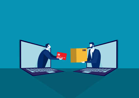 Online Shopping and Delivery on laptop notbook Concept.Ecommerce Sales, Online Shopping, Illustration.のイラスト素材