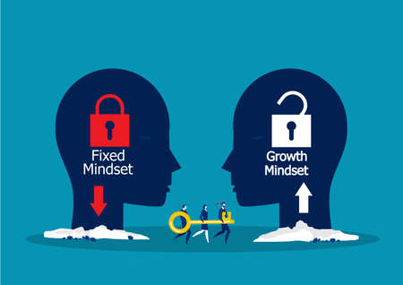 Team businessman carry big key move to growth mindset for press unlock concept vector concept vectorのイラスト素材