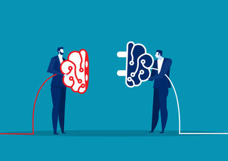 two business connect plug brain for share idea. Concept business vector illustration.