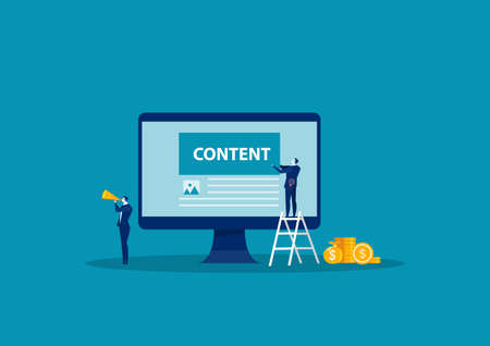 business Engaged in Content Creation Workflow Process. Blog Online Channel Development, Followers and Subscribers Attraction. Content-planのイラスト素材