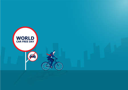 businessman drive bicycle with World car free day vector illustration.のイラスト素材