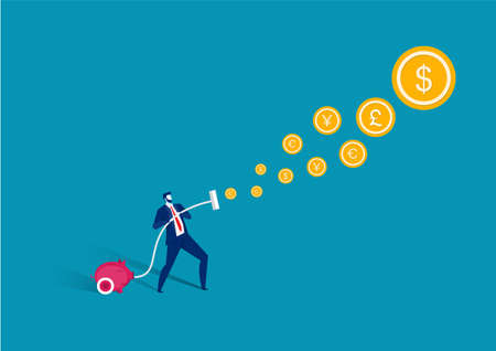 business man vacuuming money catch cash investment concept . Vectorのイラスト素材