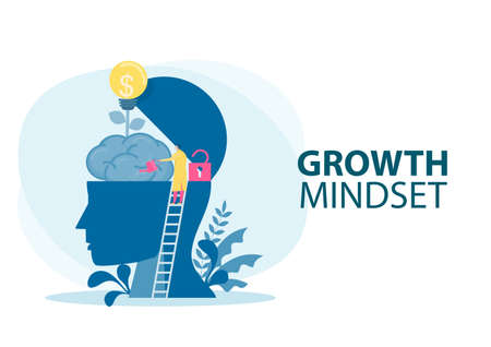 Doctor Watering plants with big brain growth mindset concept vectorのイラスト素材