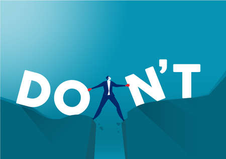 businessman push between don't wording and do wording on mountain . mindset for career growth business concept illustrator vector.のイラスト素材