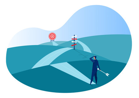 business standing on the top of the mountain adventure go to goal to red flag . illustratorのイラスト素材