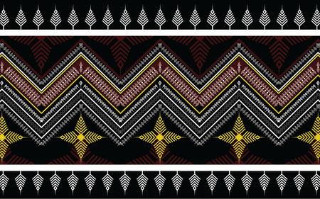 Ethnic geometric print pattern design  Aztec repeating background texture in black and yellow. Fabric, cloth design, wallpaper, wrappingのイラスト素材