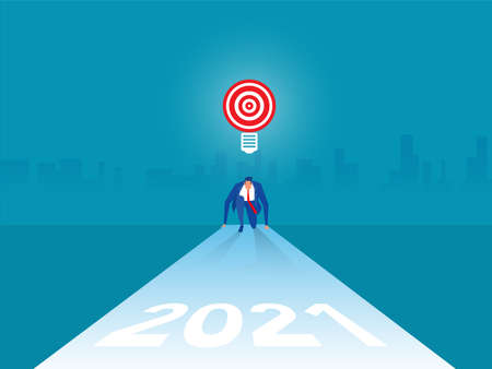 Businessman starting position and ready to New Year 2021.goals and targets vector illustration....