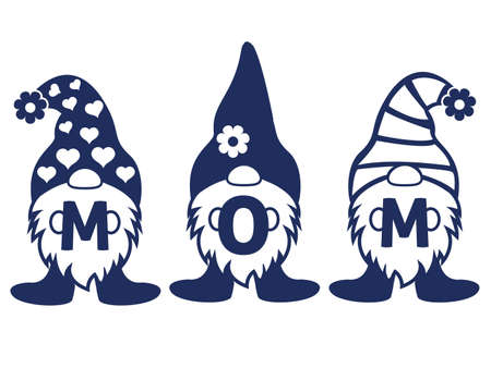 Three Gnomes holding MOM word on Mothers day vector illustrator.のイラスト素材