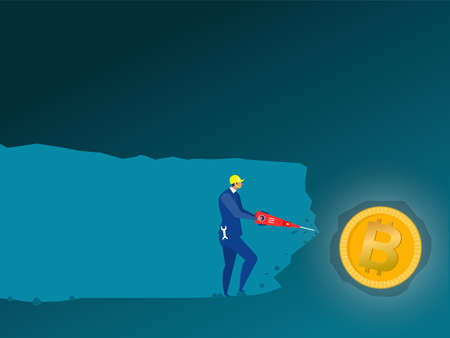 Businessman use Drill machine underground for discovering Bitcoin vector illustratorのイラスト素材