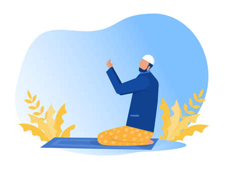 Religious Muslim Prayer prayer in traditional clothes full length vertical vector illustrationin mosque background vector graphicsのイラスト素材