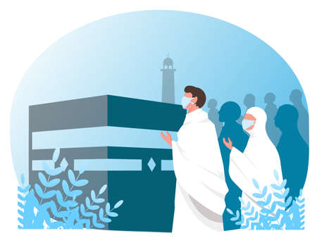 People with medical mask  for islamic hajj pilgrimage illustration vectorのイラスト素材