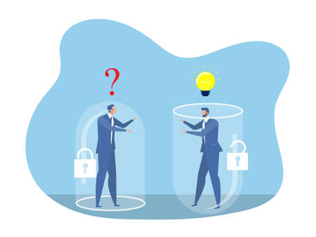 Two businessman different thinking between Fixed Mindset vs Growth Mindset success conceptのイラスト素材