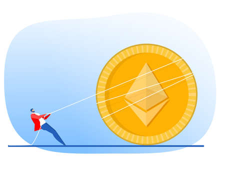 Businessman pulls rope up arrow of ethereum coin growth concept Vector flat design.illustratorのイラスト素材
