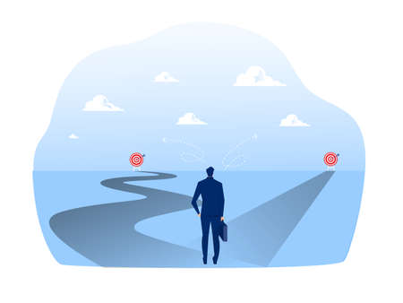New way concept. Beginning journey adventures and opportunities. Businessman on road outdoor. illustrationのイラスト素材