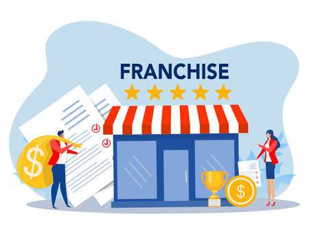 Franchise shop business,People shopping and Start Franchise Small Enterprise, Company or Shop with Home Office,vector illustratorのイラスト素材