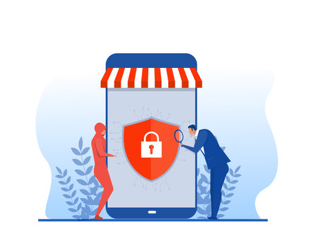 Shop online store banking security, secure online shopping,vector illustratorのイラスト素材