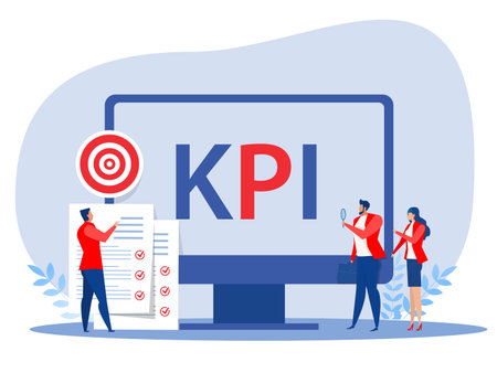 business people analyst Kpi organization with key performance indicator word lettering typography vector illustrator.のイラスト素材