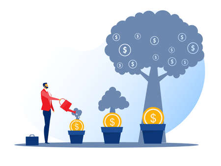 illustrator business watering money tree , investment finance, growth financialのイラスト素材