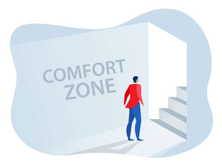 Businessman standing goes out of comfort circle for new success. comfort zone concept vector illustratorのイラスト素材