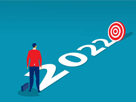 Businessman looking 2022 years go to goal or target plan further concept Flat Vector cartoon illustration.のイラスト素材