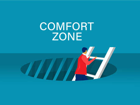 Businessman out from the hole comfort zone concept. vector illustration.のイラスト素材