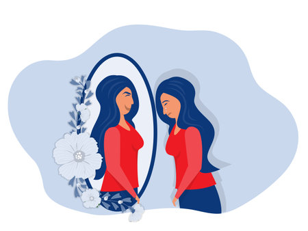 Imposter syndrome; masks with happy or sad expressions.Bipolar disorder; fake faces and emotions. Psychology; false behavior or deceiver.vector illustratorのイラスト素材