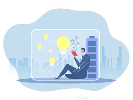 Introvert man enjoy reading book alone to cover privacy zone or boundary to protect from distraction. concept vector illustration.のイラスト素材