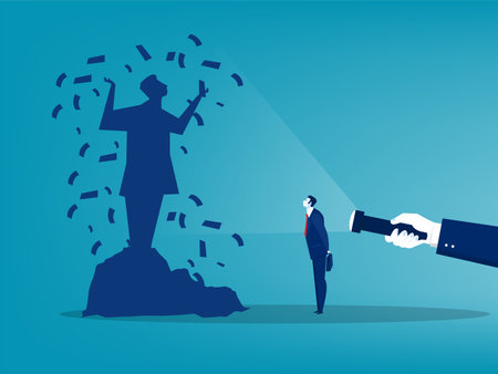 Human hand holding flashlight  stairs  direct with dreaming about money or rich wealth flat vector illustrator concept vector illustrator.のイラスト素材