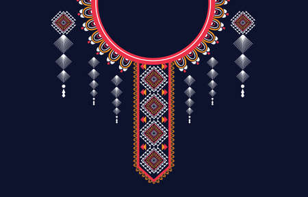 Ethnic Neck Embroidery Geometric shapes ethnic patterns neck embroidery designs for backgrounds or...